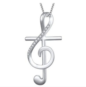 NWT 925 Sterling Silver musical note cross pendant necklace